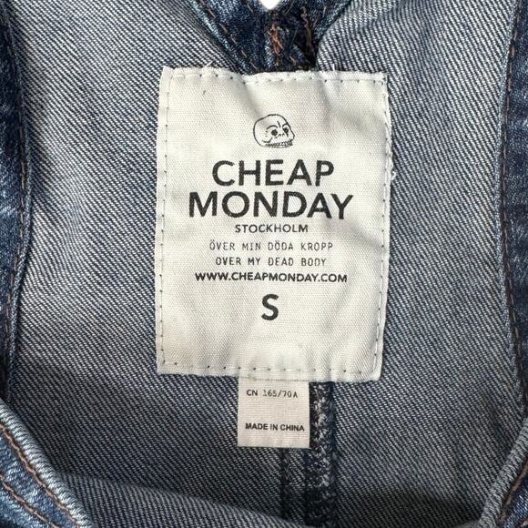 Cheap Monday Dungaree Carbon Blue Distressed Zippered Denim Jean Overalls SMALL - Picture 3 of 7